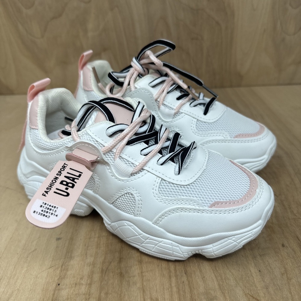 Fashion Sport U-Bali Women's Sneakers Sz 4.5 M White Pink Shoes
